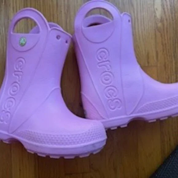 Crocs Kids Light Pink Rain Boots with Handles-Girls Size 12 - Picture 6 of 10